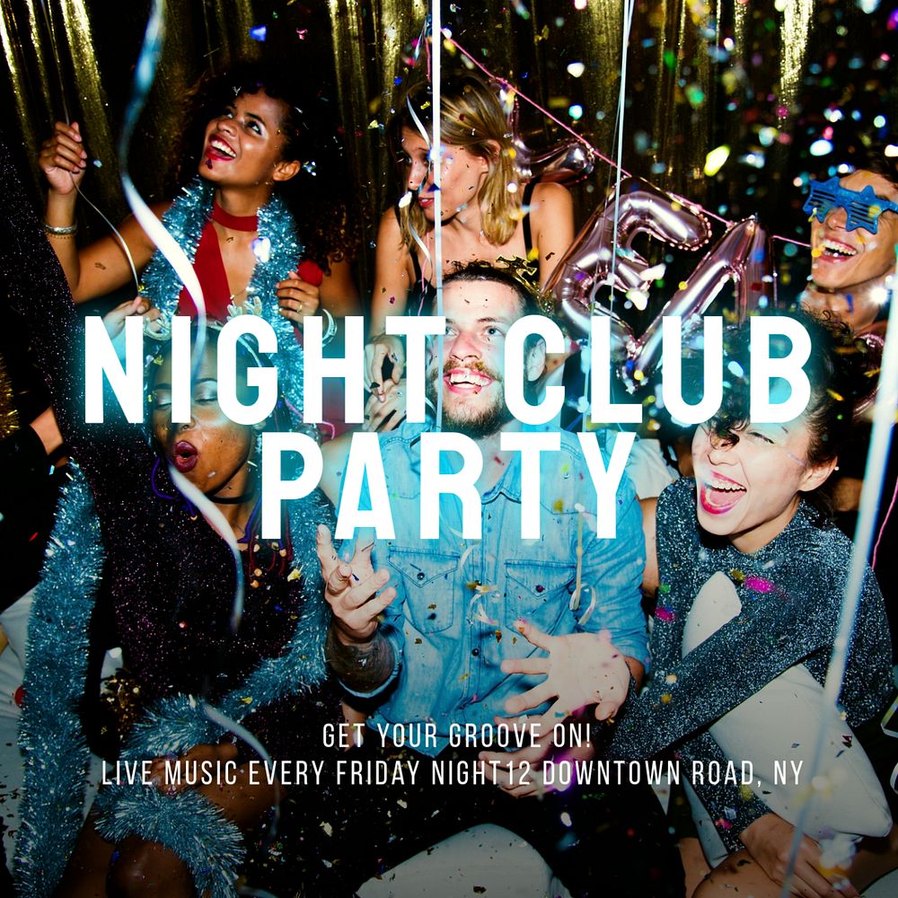 Night club party Instagram post template, editable text