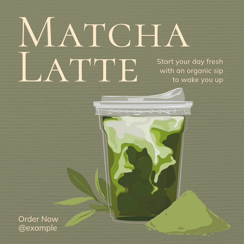 Matcha latte Instagram post template, editable text