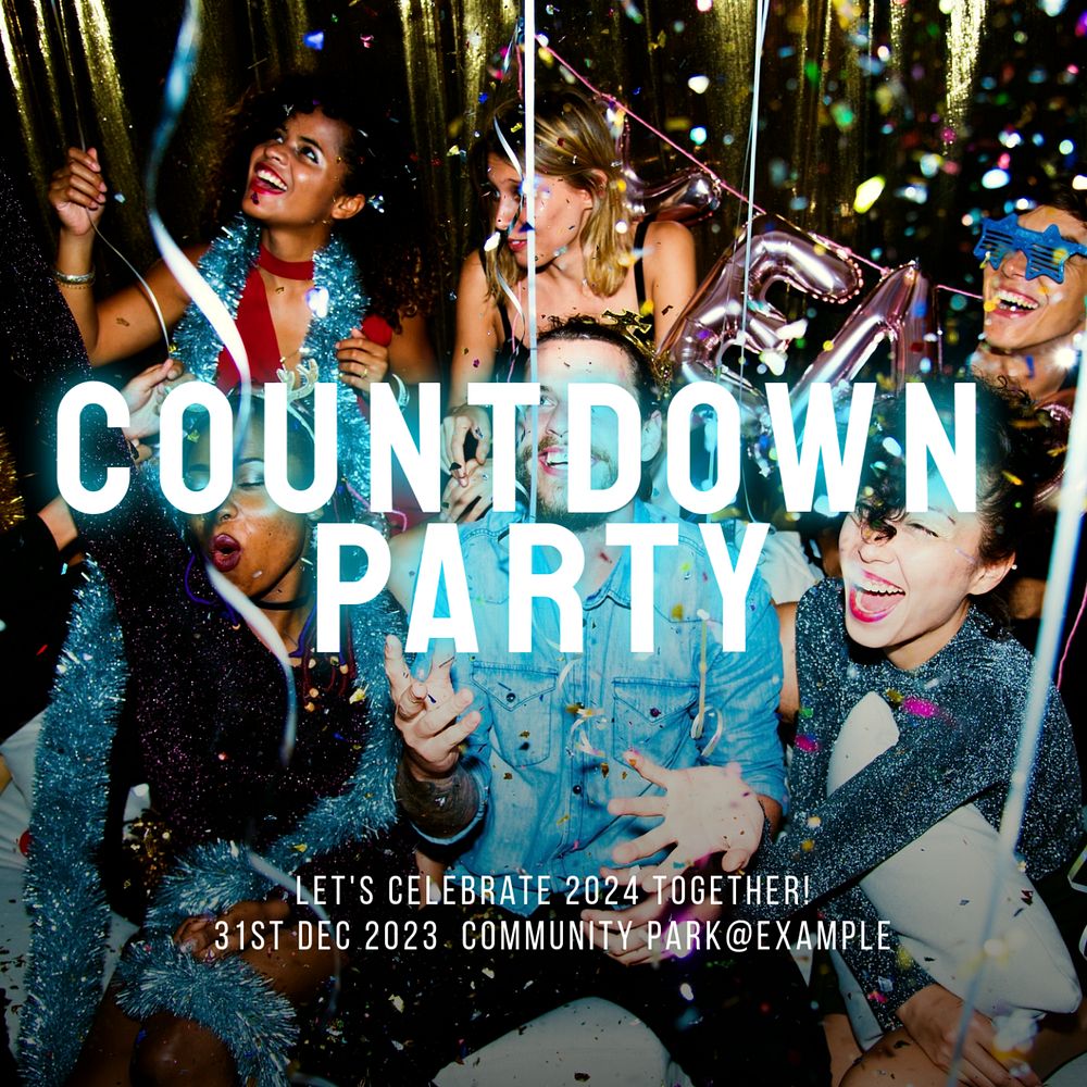 Countdown party Instagram post template, editable text