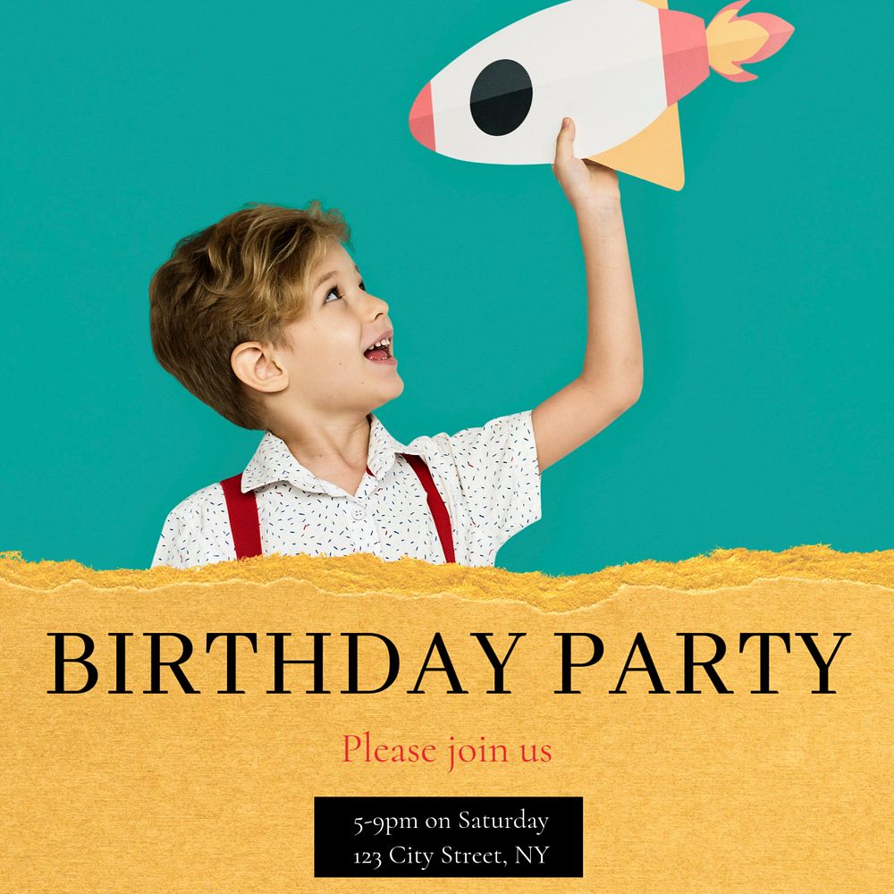 Birthday party Instagram post template, editable text