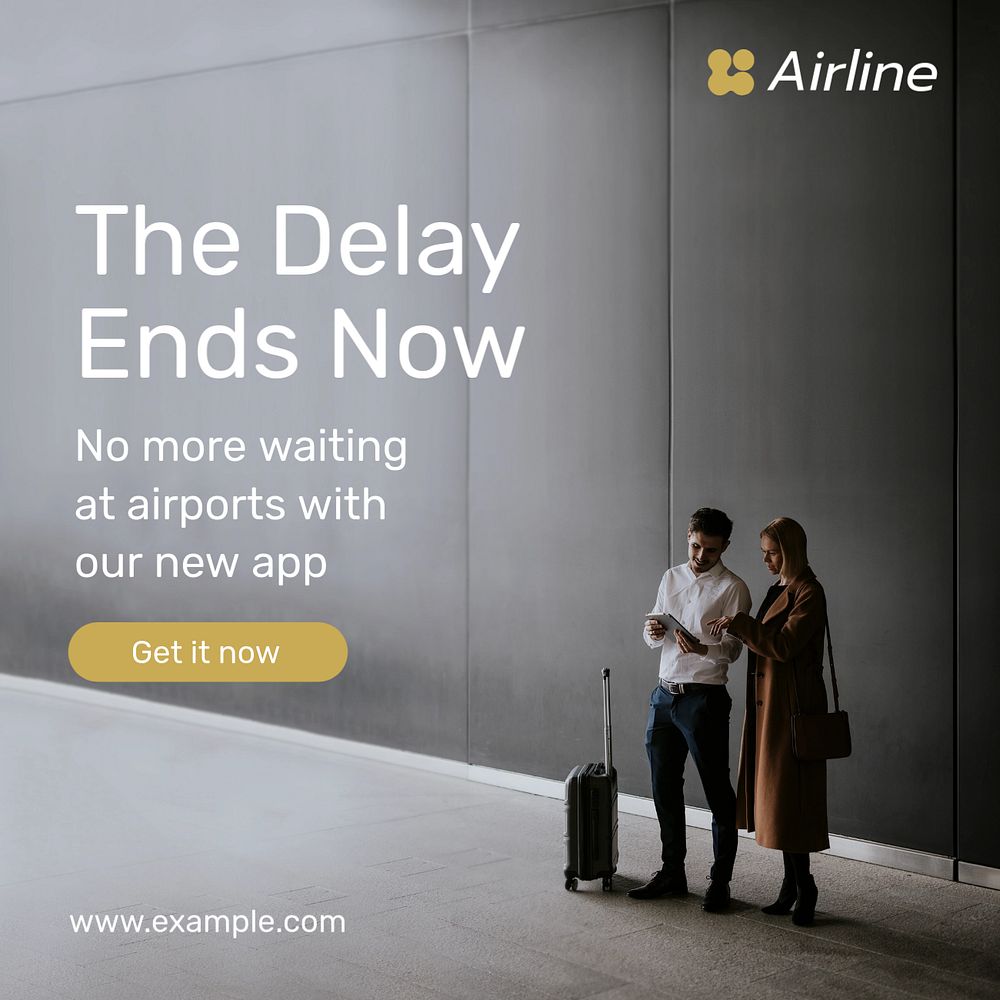 Airport app Instagram post template, editable text