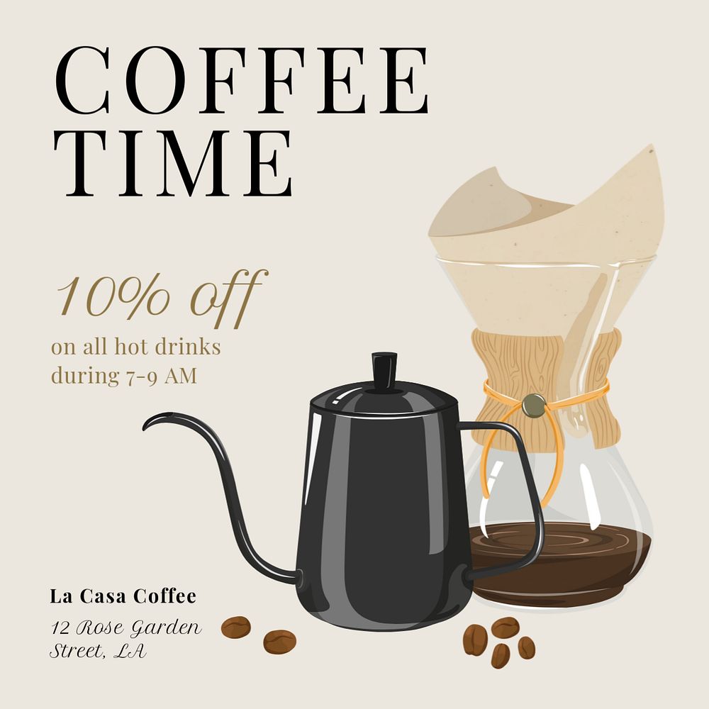 Coffee shop promotion Instagram post template, editable text