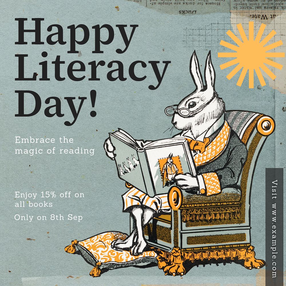 Happy literacy day Instagram post template, editable text