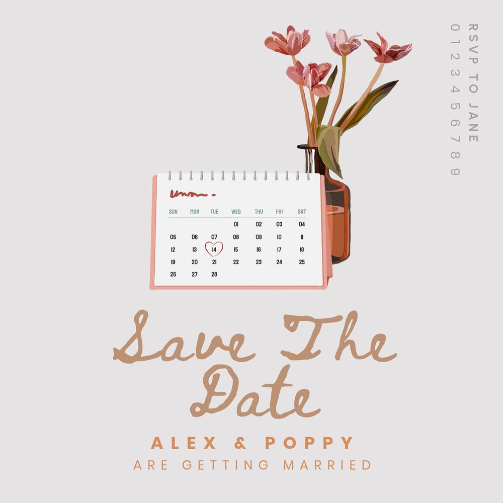 Save the date Instagram post template, editable text