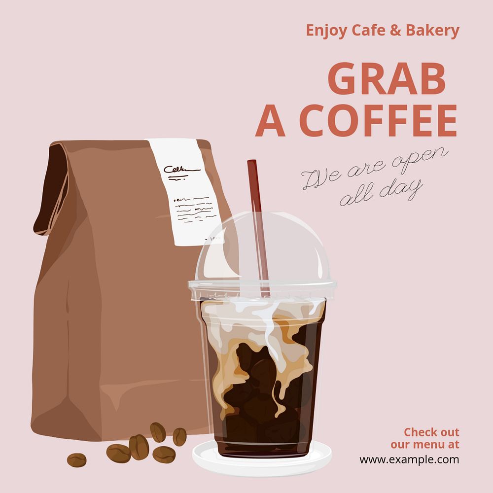 Grab a coffee Instagram post template, editable text