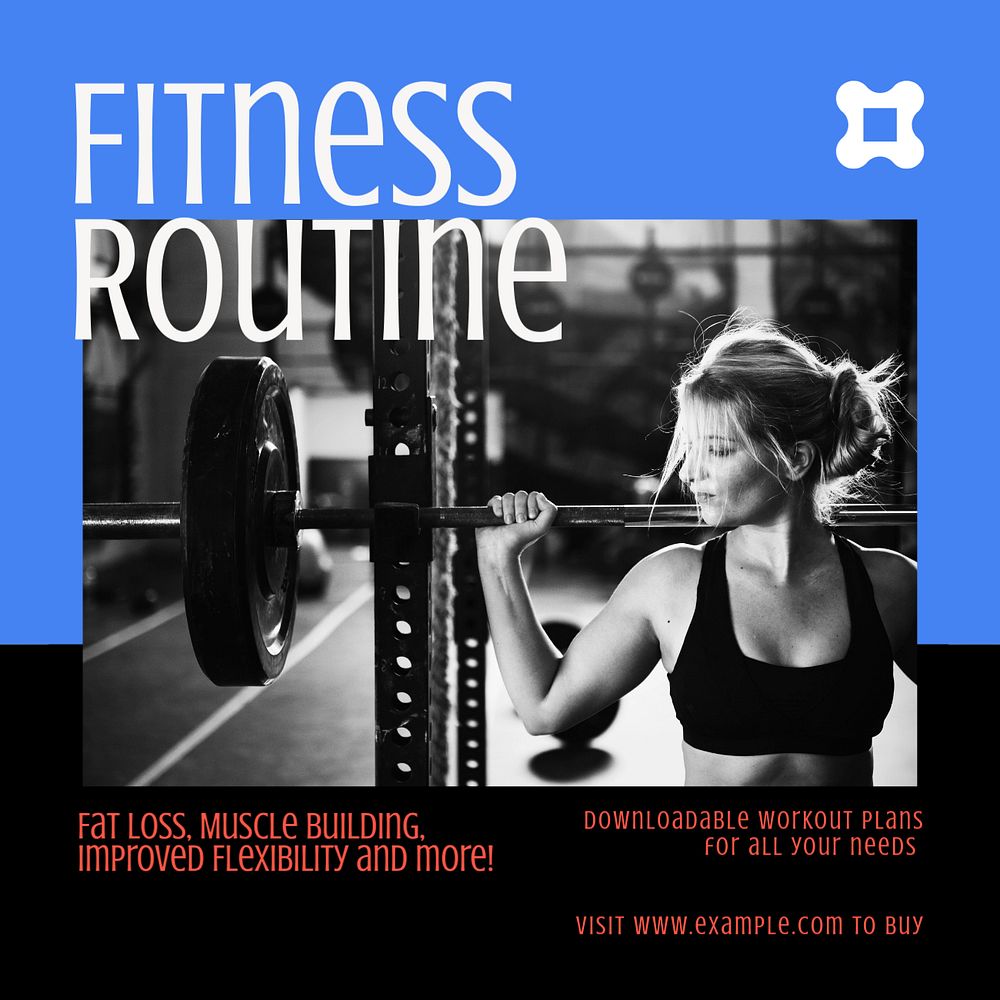 Fitness routine guides Instagram post template, editable text