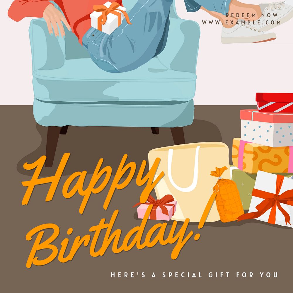 Happy birthday Instagram post template, editable text