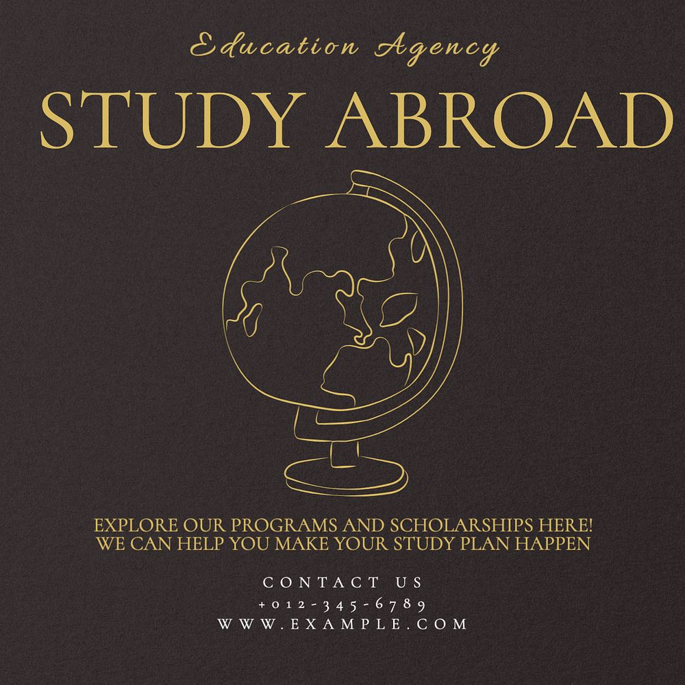 Study abroad Instagram post template, editable text