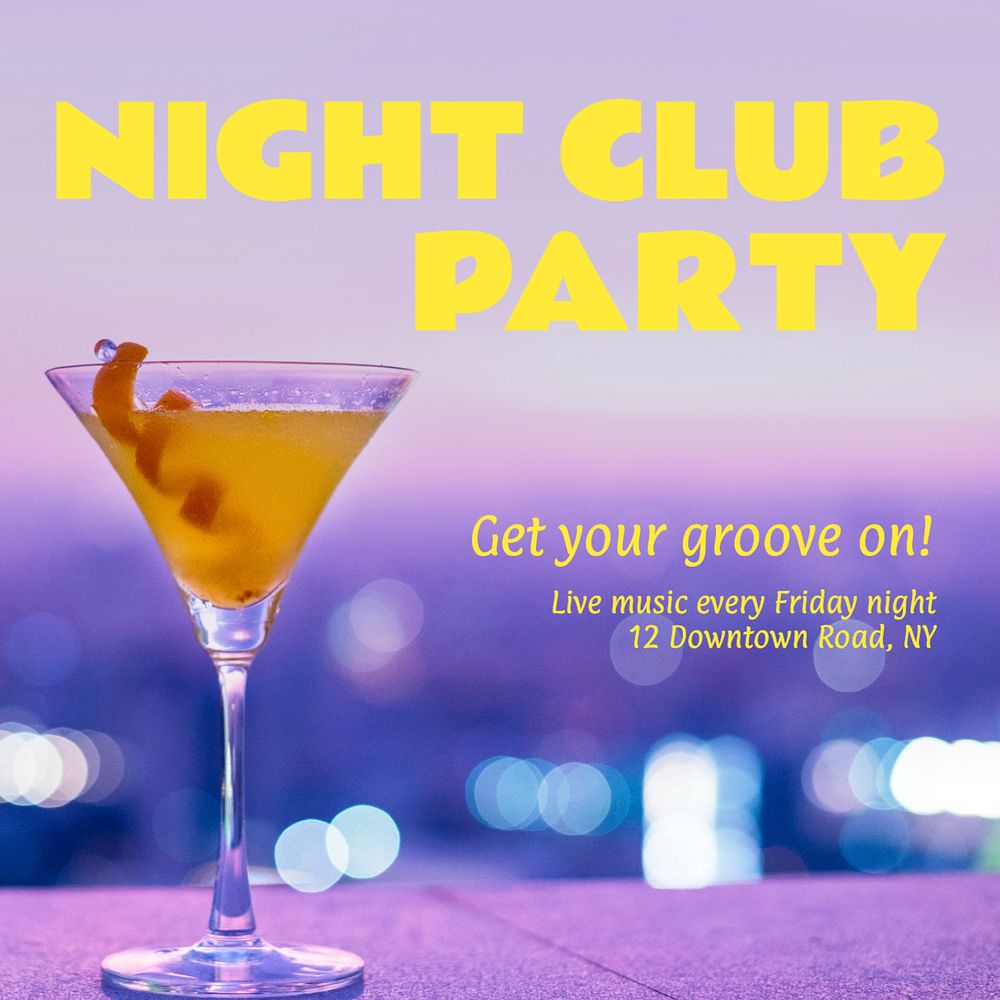 Night club party Instagram post template, editable text