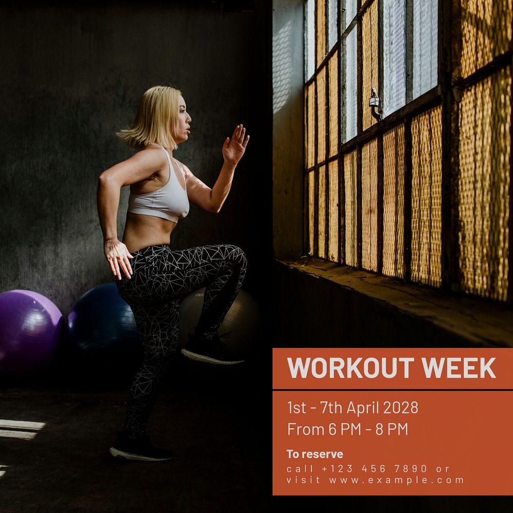 Workout week Instagram post template, editable text