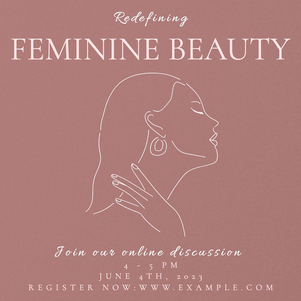 Female beauty webinar Instagram post template, editable text