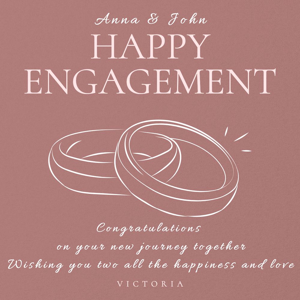 Happy engagement Instagram post template, editable text