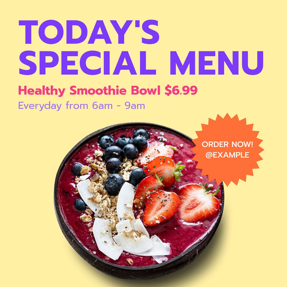 Smoothie bowl Instagram post template, editable text