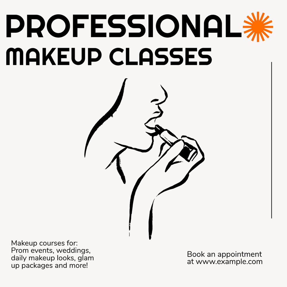 Professional makeup classes Instagram post template, editable text