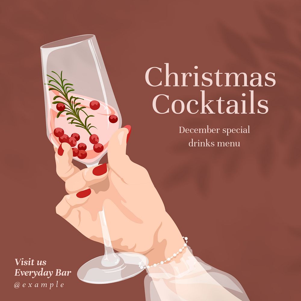 Christmas cocktails Instagram post template, editable text