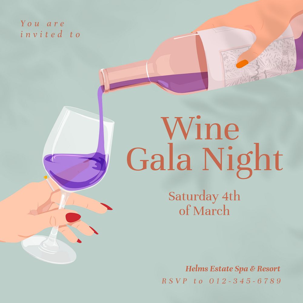 Wine gala night Instagram post template, editable text