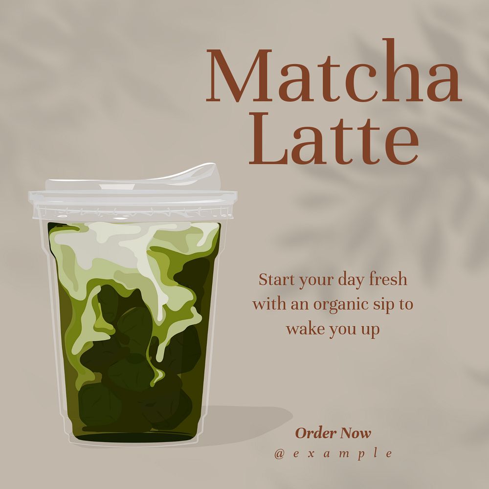 Matcha latte Instagram post template, editable text