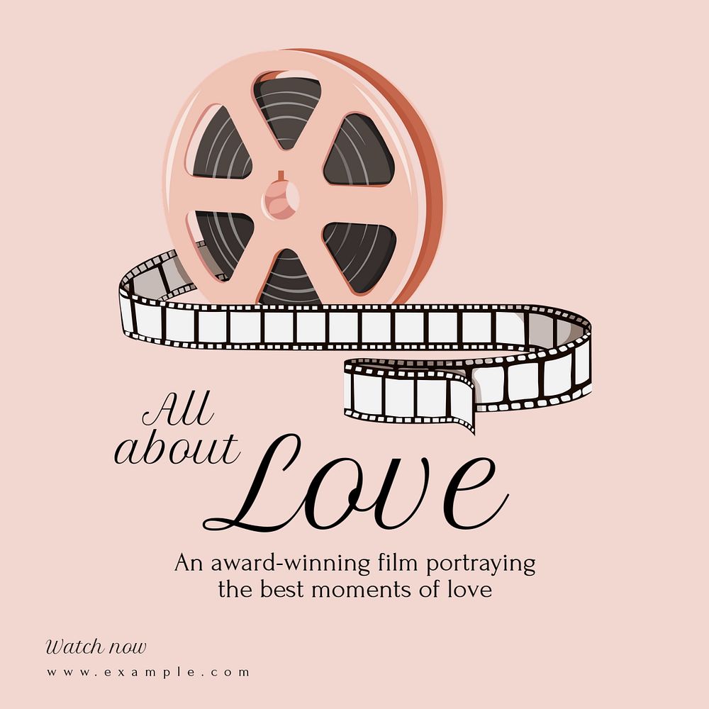 Love film Instagram post template, editable text