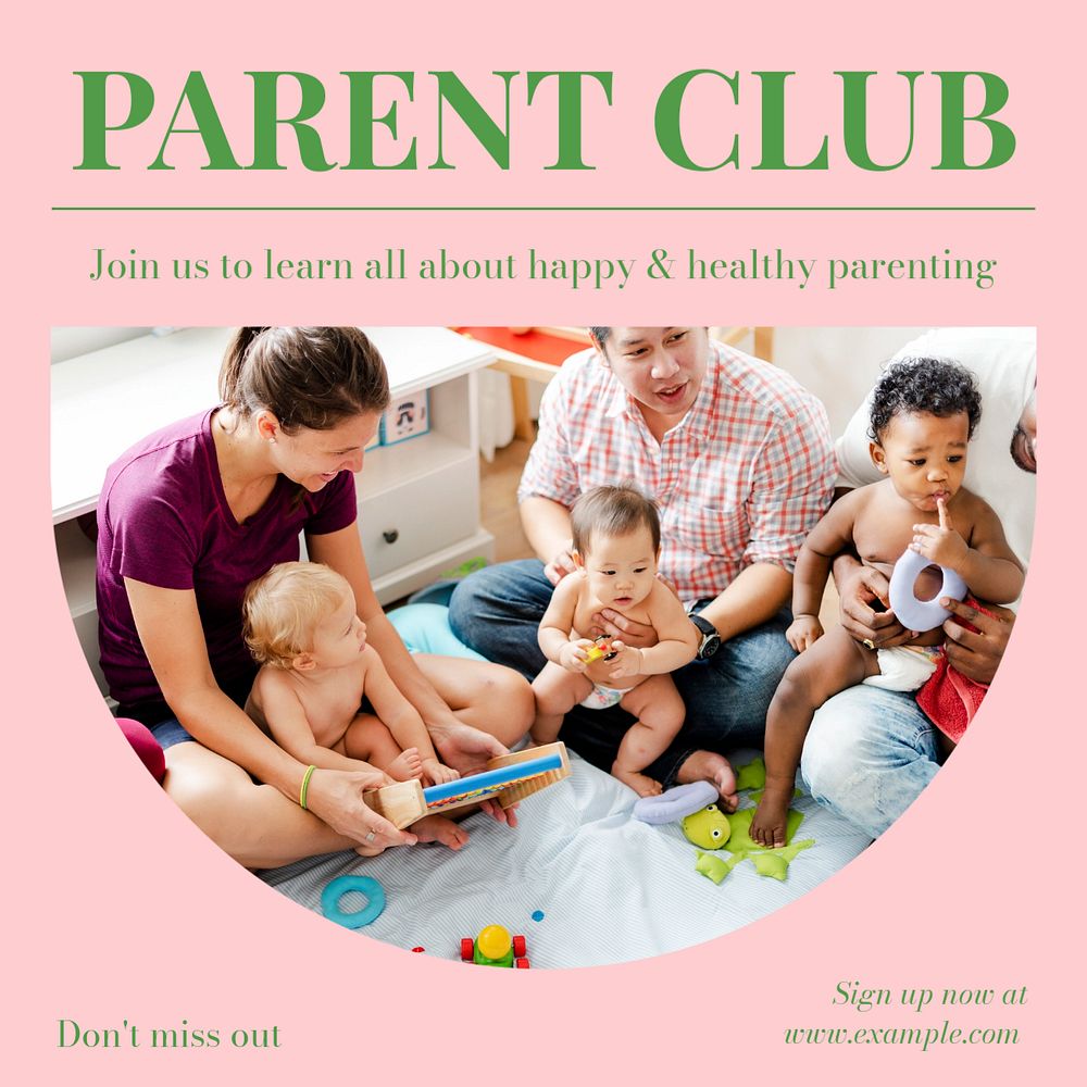 Parent club Instagram post template, editable text