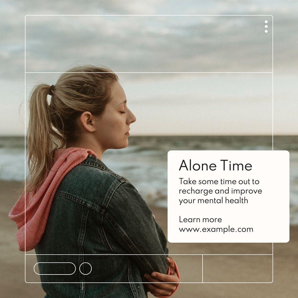 Alone time Instagram post template, editable text