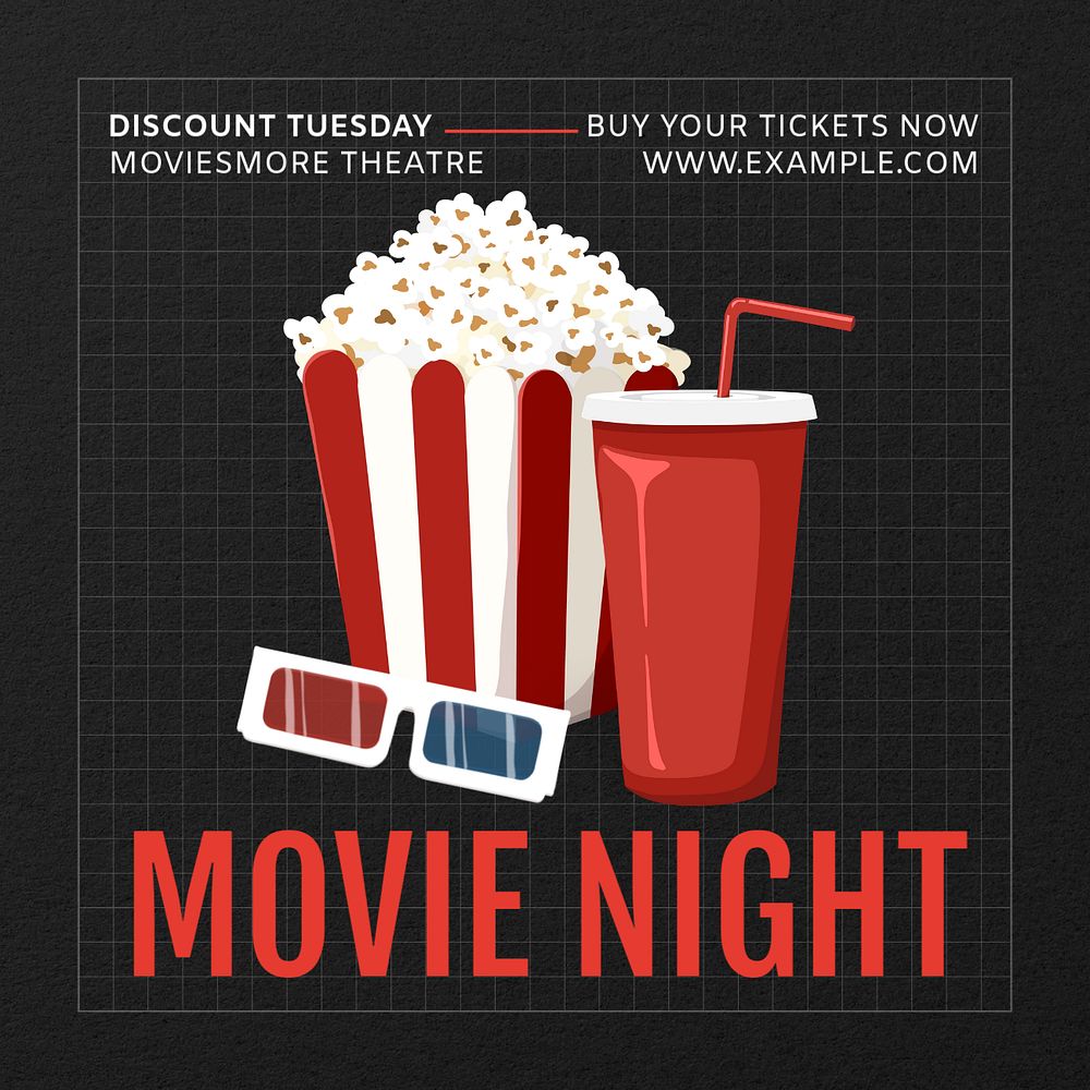 Movie night Instagram post template, editable text