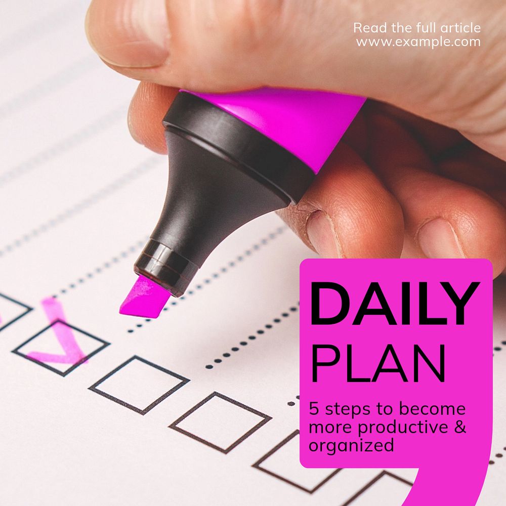 Daily plan Instagram post template, editable text