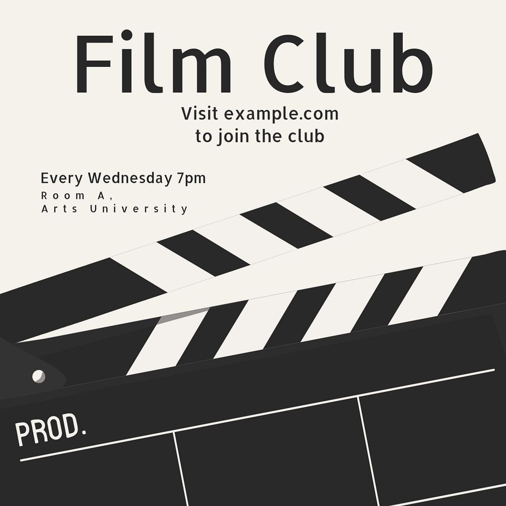 Film club Instagram post template, editable text