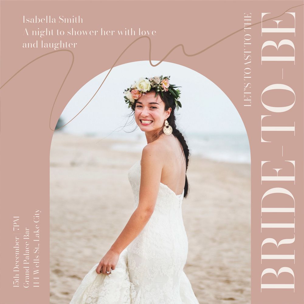 Bridal shower Instagram post template, editable text