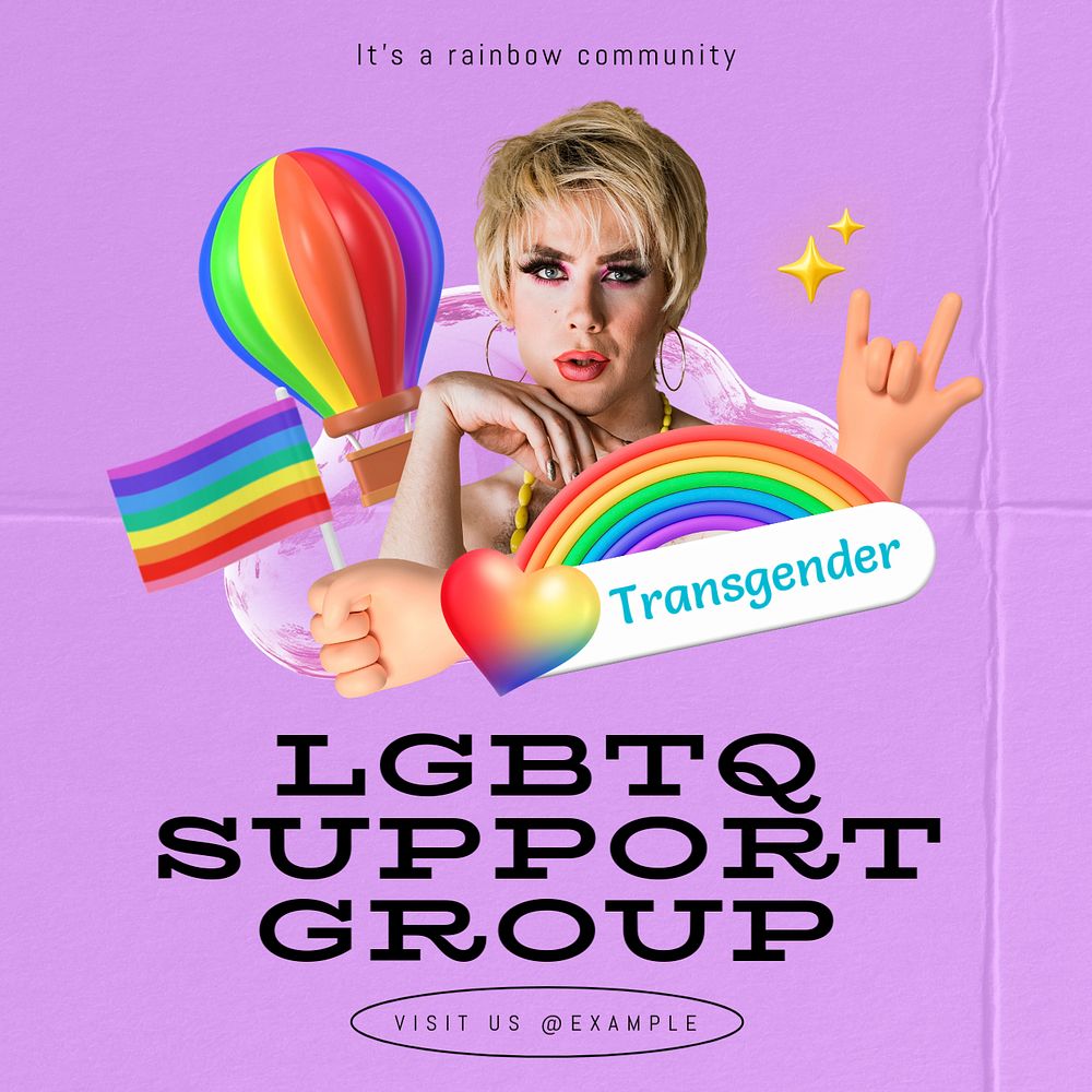 LGBTQ support group Instagram post template, editable text