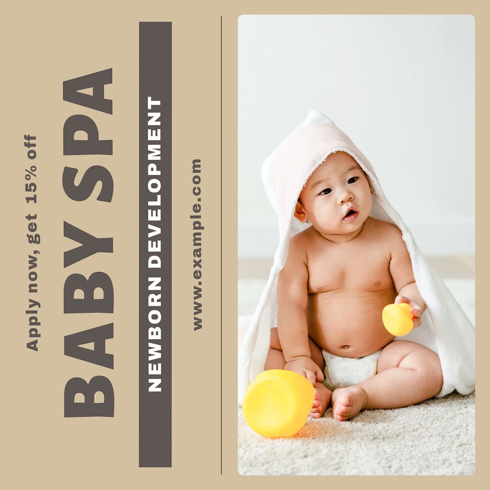 Baby spa Instagram post template, editable text