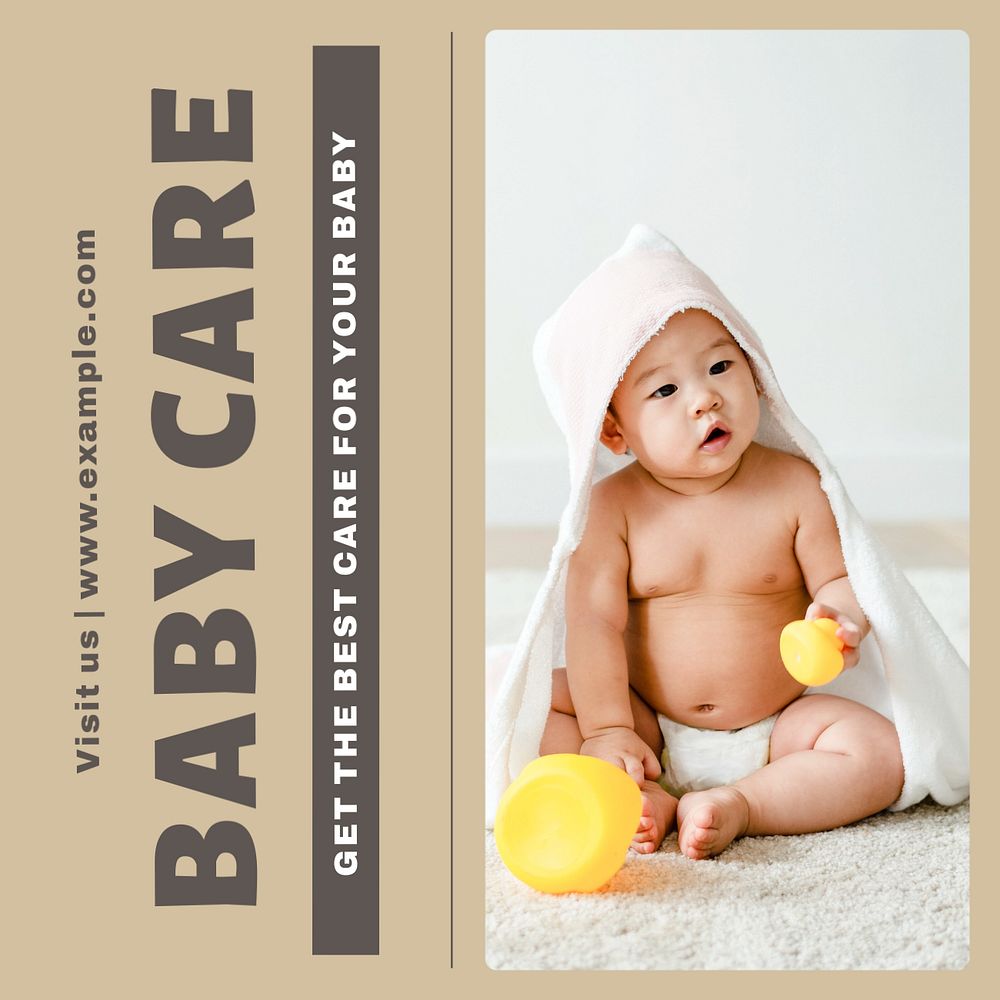 Baby care Instagram post template, editable text