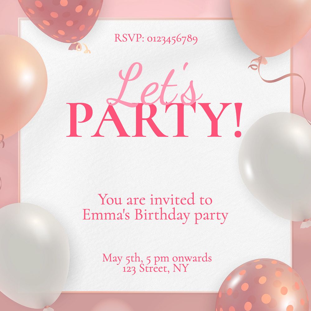 Let's party Instagram post template, editable text