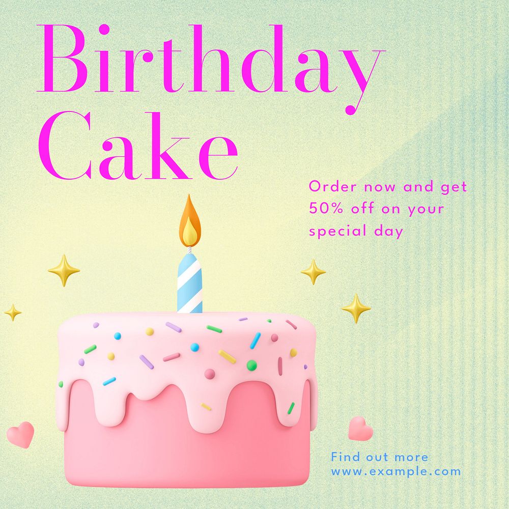 Birthday cake Instagram post template, editable text