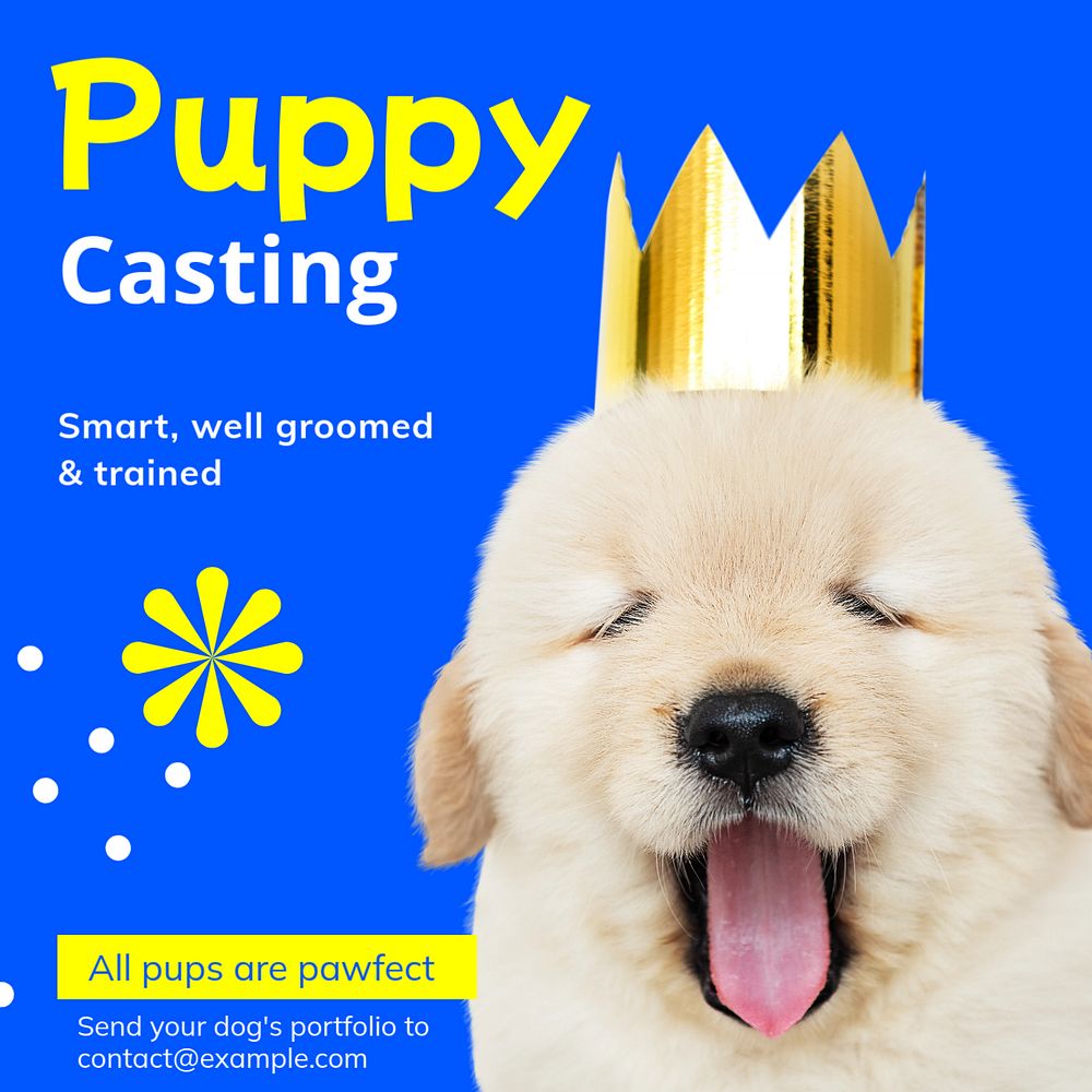 Puppy casting Instagram post template, editable text