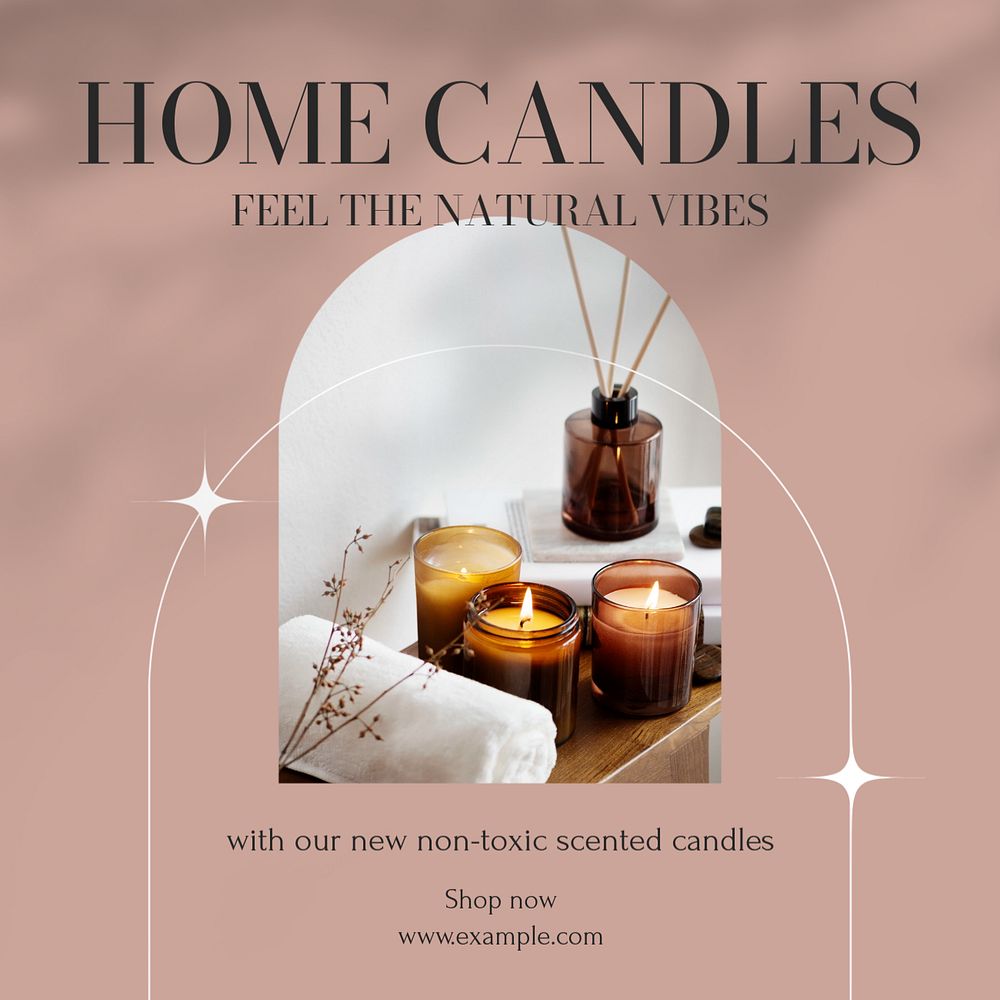 Home candles Instagram post template, editable text