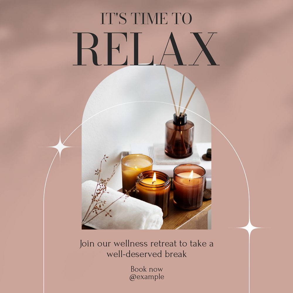 Relax, wellness retreat Instagram post template, editable text