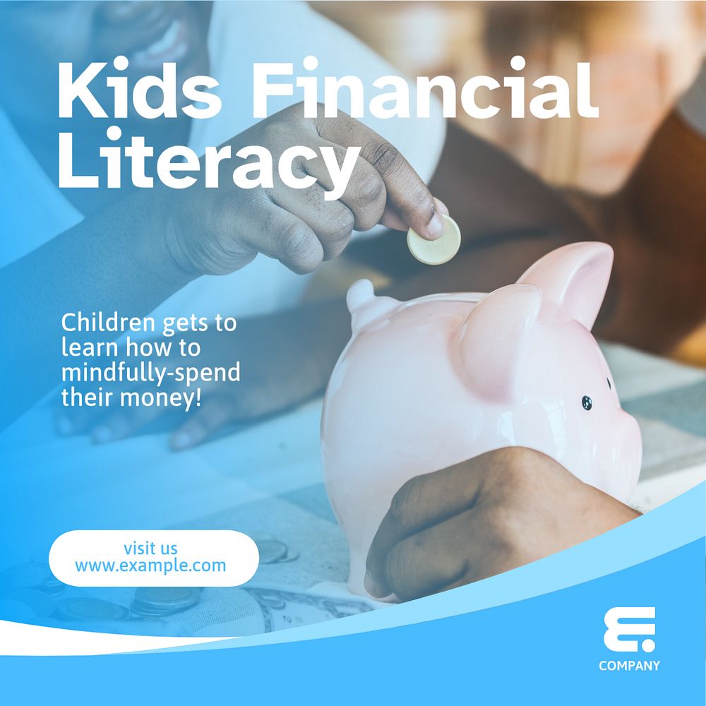 Kids financial literacy Instagram post template, editable text