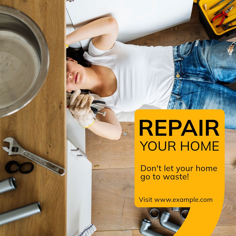 Repair your home  Instagram post template, editable text