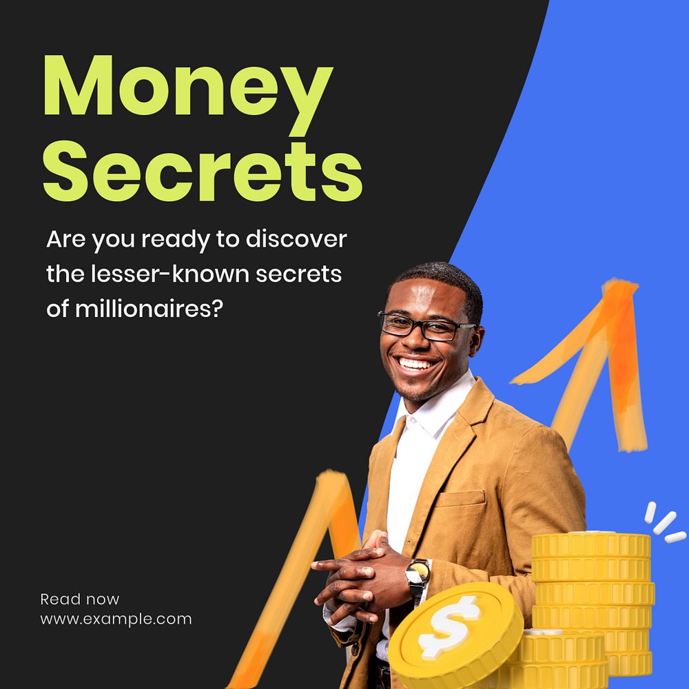 Money secrets Instagram post template, editable text