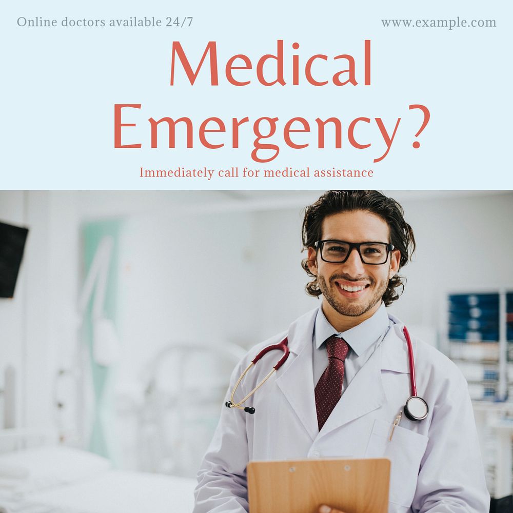 Medical emergency Instagram post template, editable text