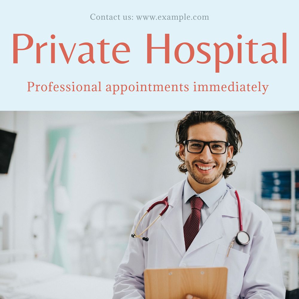 Private hospital Instagram post template, editable text