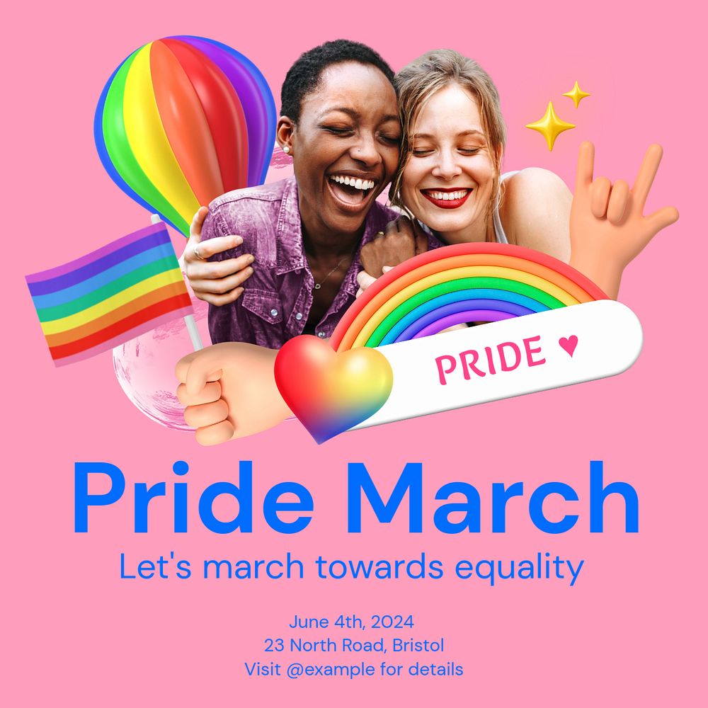 Pride march Instagram post template, editable text