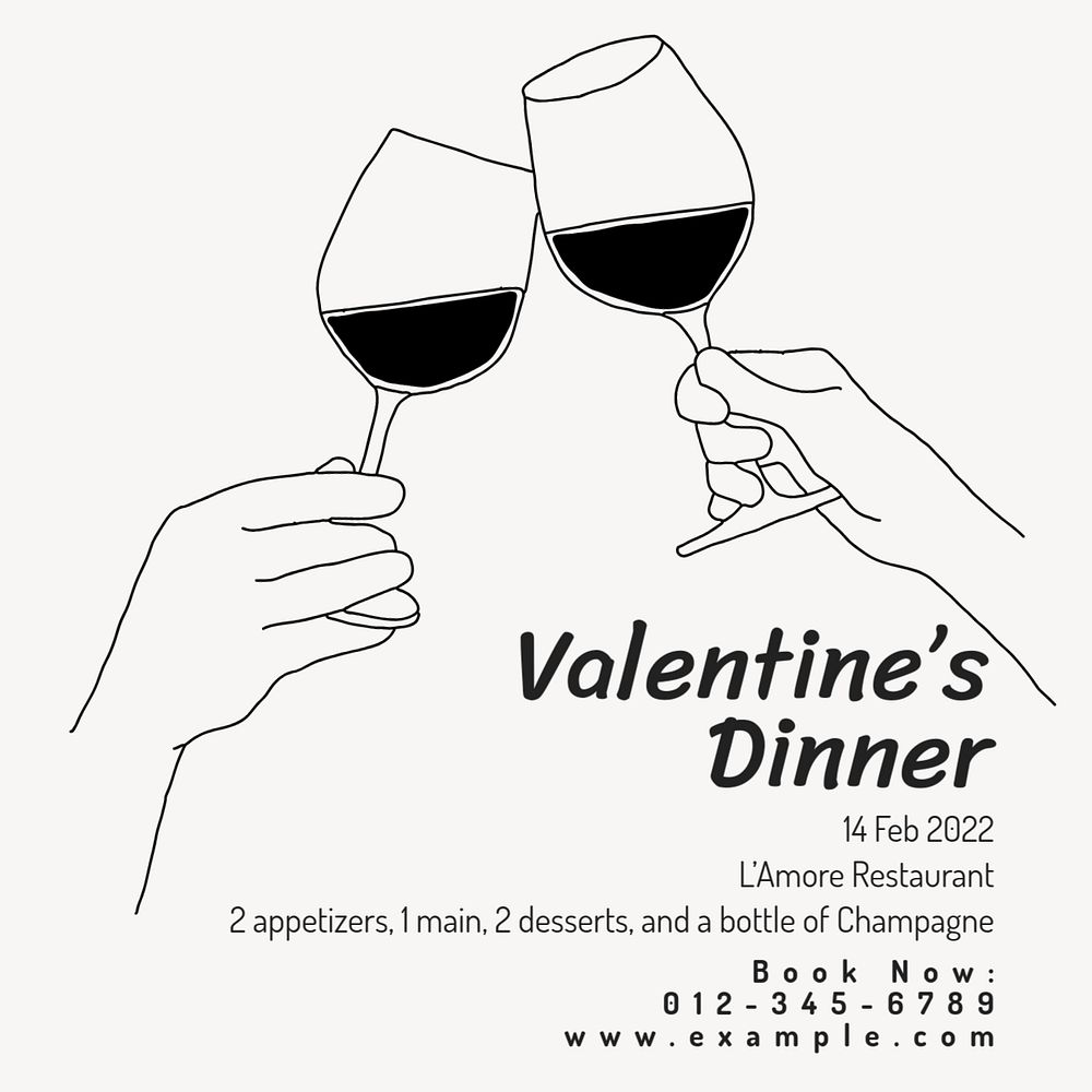 Valentine’s dinner Instagram post template, editable text