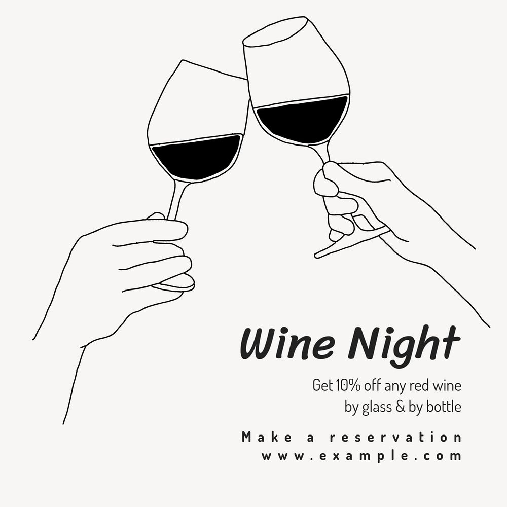 WIne night Instagram post template, editable text