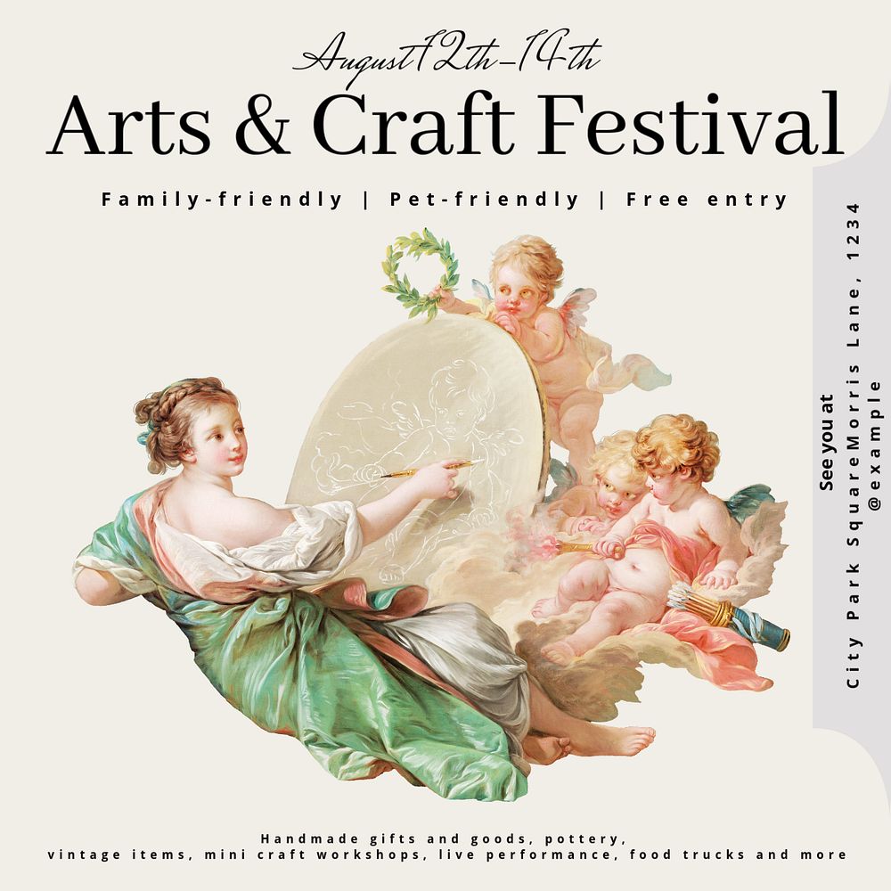 Craft festival Instagram post template, editable text