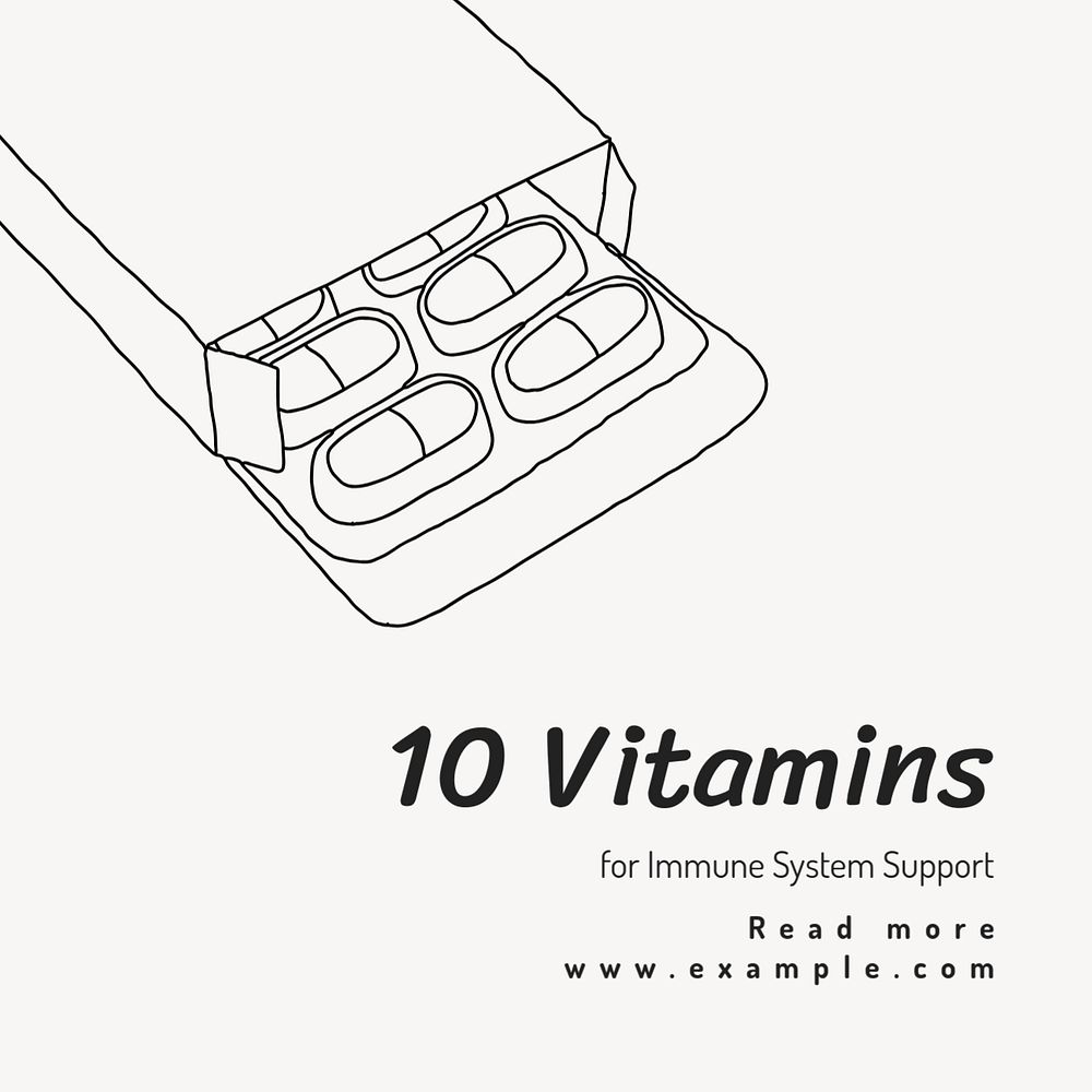 Vitamins for immune system Instagram post template, editable text