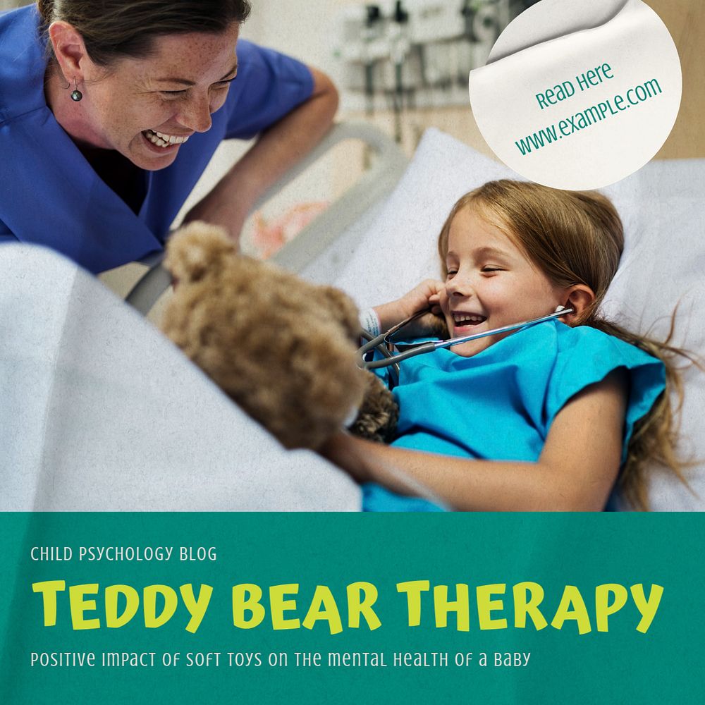 Teddy bear therapy Instagram post template, editable text