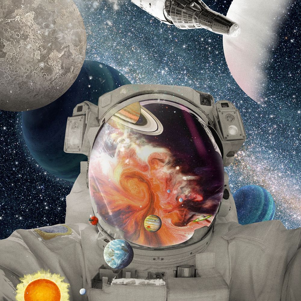 Surreal astronaut selfie background, galaxy aesthetic