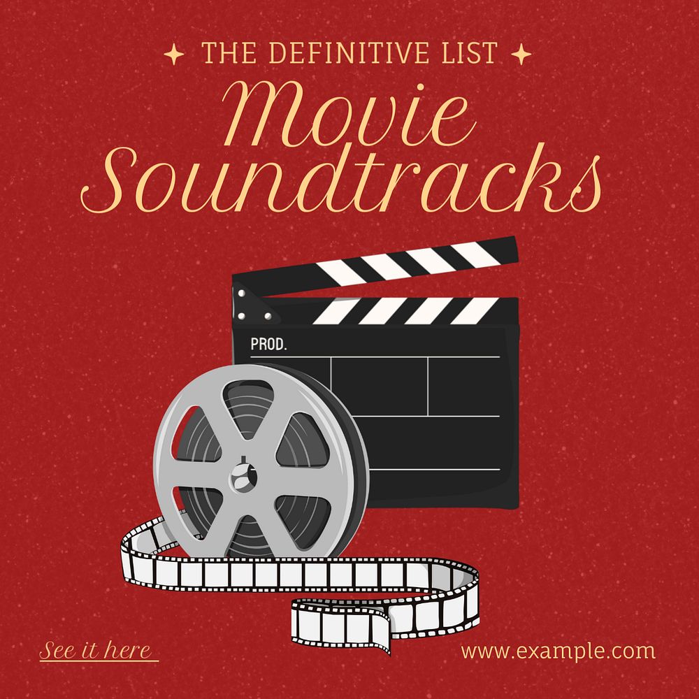 Movie soundtracks Instagram post template, editable text