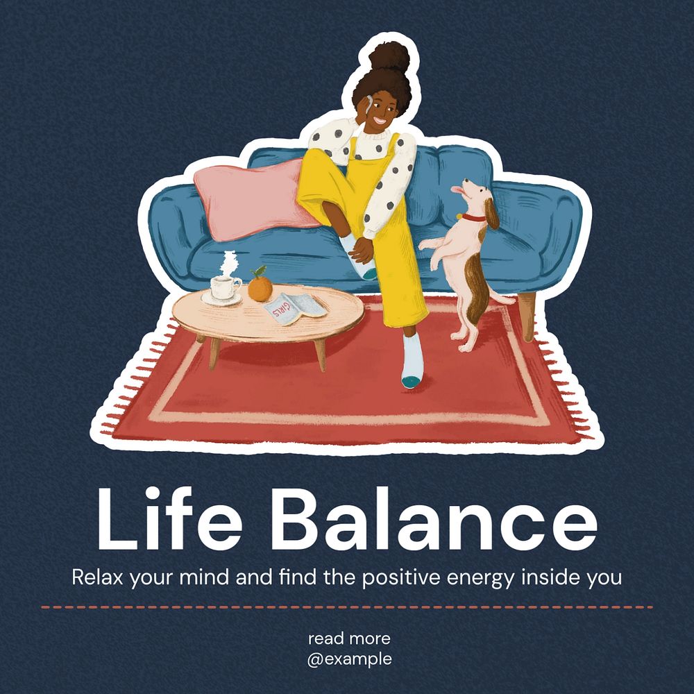 Life balance Instagram post template, editable text